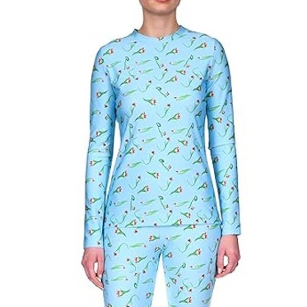 Jonathan Cohen Dancing Tulip Print Long Sleeve Lounge Shirt Blue Women's M NWT